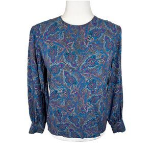 Country Sophisticates Pendleton Blouse Women Medium Petite Blue Paisley Long Slv